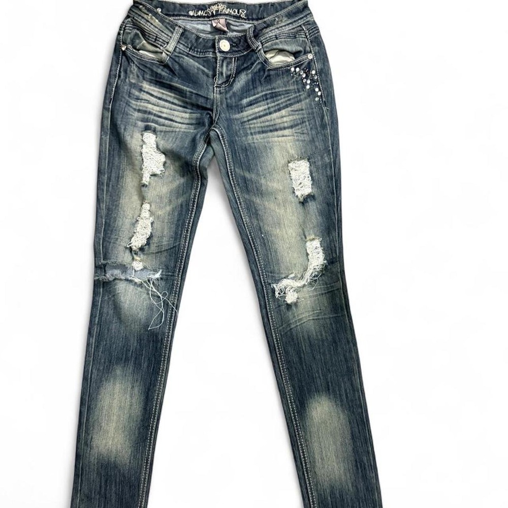 Almost Famous Y2K Inspired Rhinestone Distressed Skinny Jeans Size 3